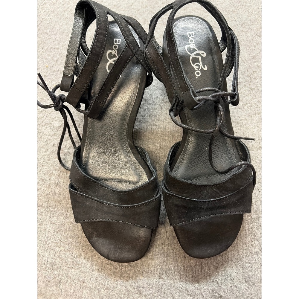 Bos and Co Zorita Black Leather Lace Up Block Heel Sandals Womens 38 Portugal